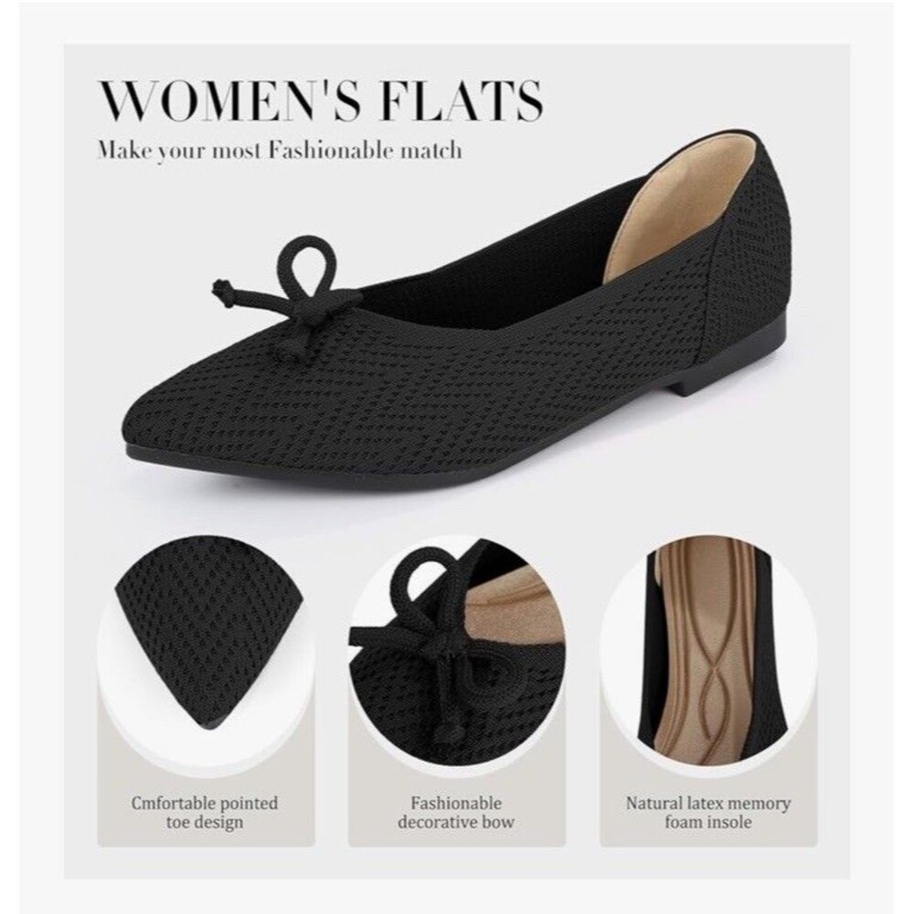 Women's Flats Shoes Pointed Toe Knit Ballet Comfort Breathable Slip On Size 9 - Picture 3 of 16